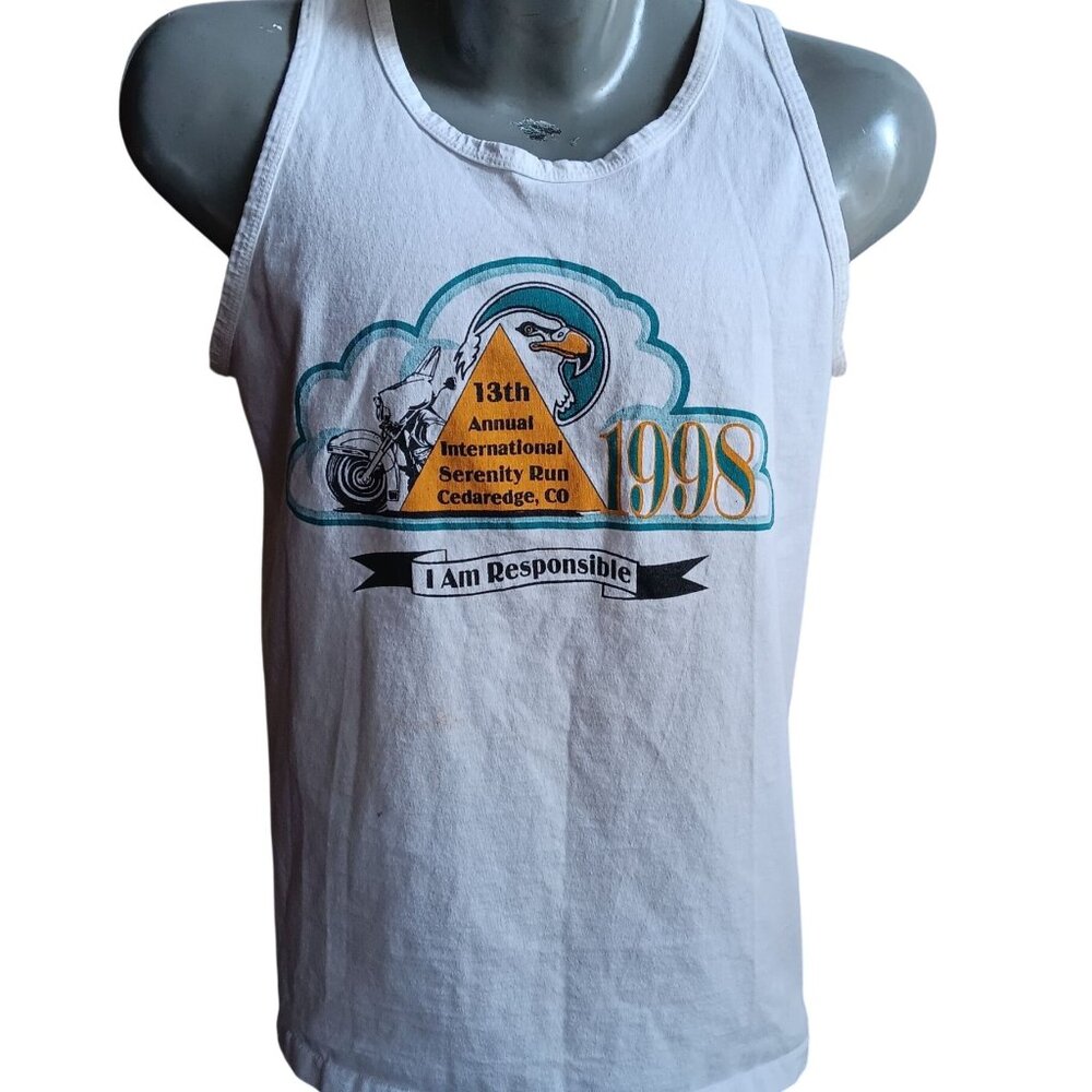 Vintage Mens T-Shirt Single Stitch Medium 80s Colorado 1998 Biker AA Recovery